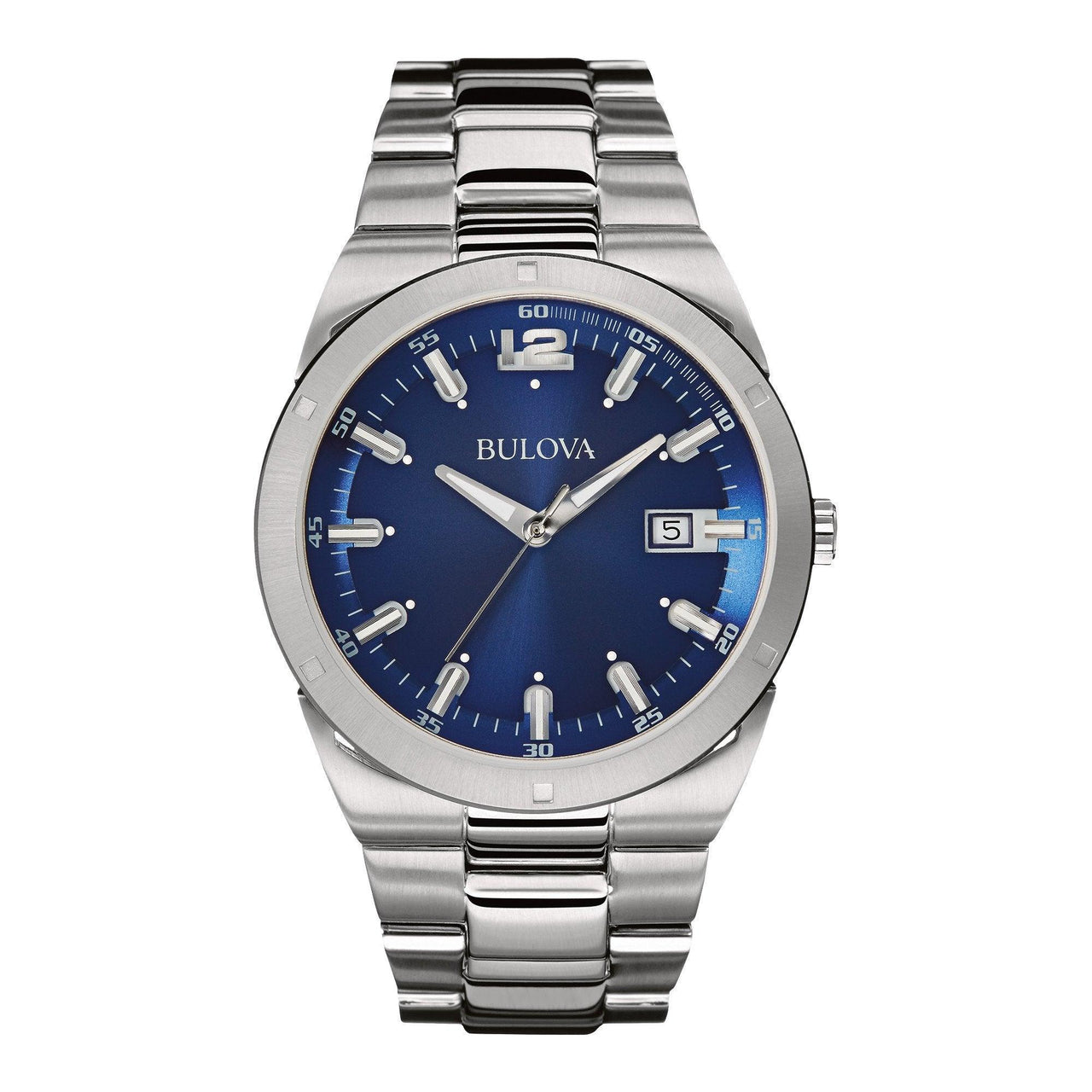 Montre à quartz classique Bulova pour homme en acier inoxydable avec calendrier et date à 3 aiguilles, cadran bleu, 43 mm Style : 96B220