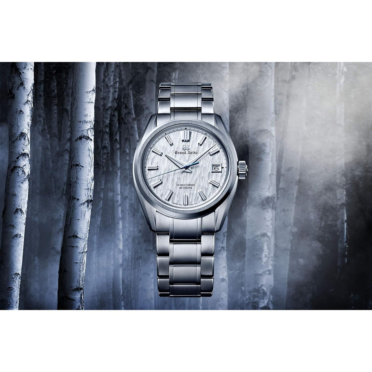 Montre Grand Seiko en acier inoxydable 40 mm avec cadran en bouleau blanc Série 9 SLGH005