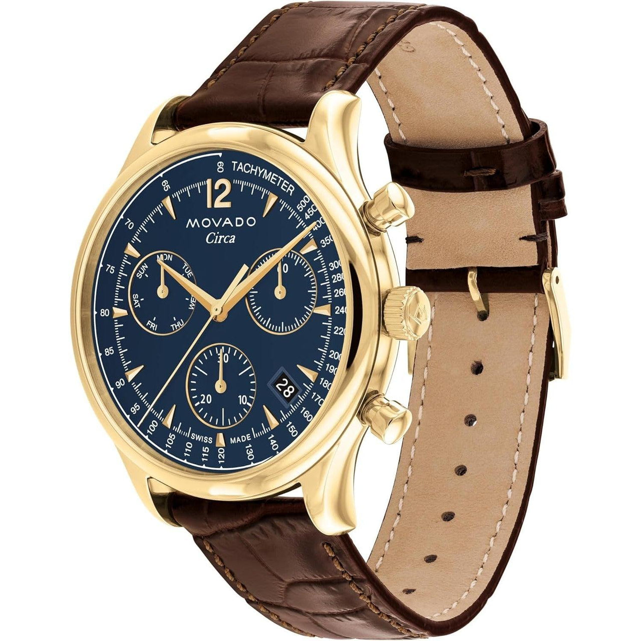 Montre pour homme Movado Heritage Series Circa - Mouvement à quartz suisse, bracelet en cuir - Étanchéité 5 ATM - Montre classique et luxueuse pour lui - 43 mm