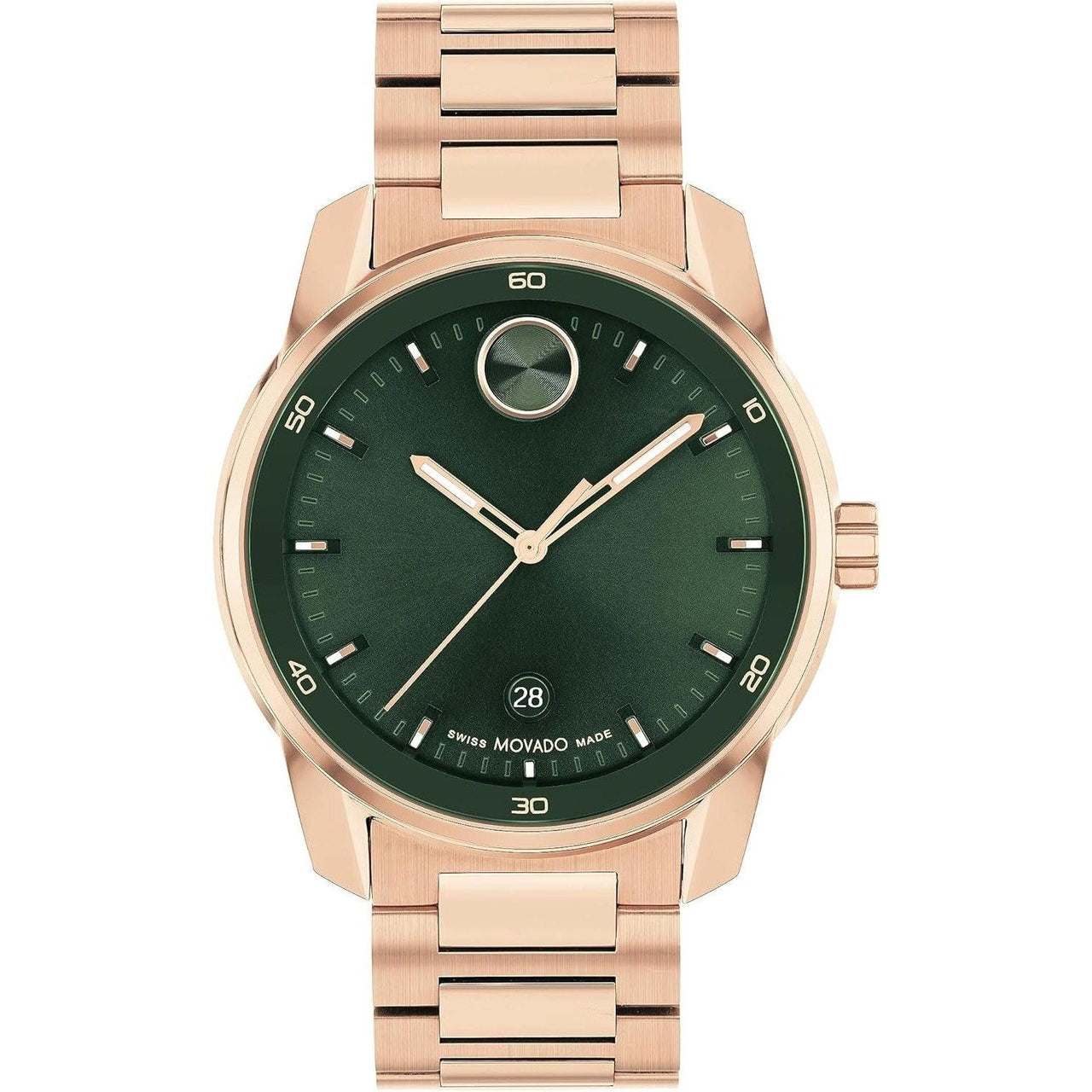 Montre pour homme Movado Bold Verso - Mouvement à quartz suisse, bracelet à maillons en acier inoxydable - Étanchéité 3 ATM - Montre de luxe tendance pour lui - 42 mm