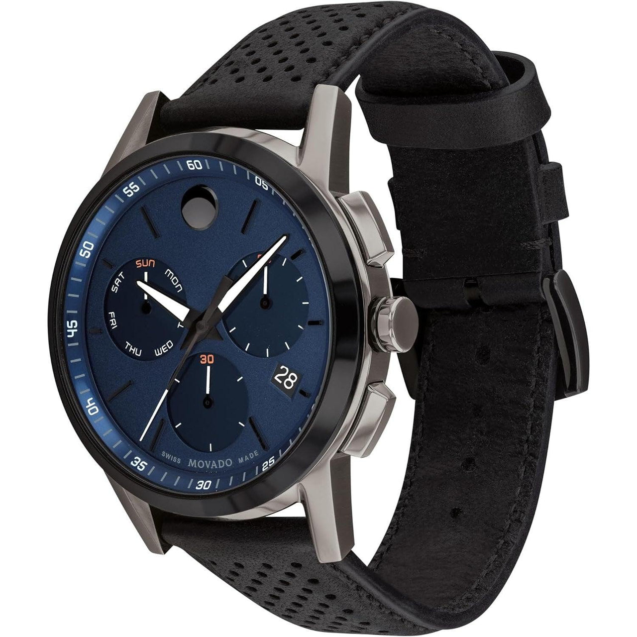 Reloj deportivo Movado Museum para hombre: movimiento cronógrafo de cuarzo suizo, correa de piel de becerro, resistencia al agua de 3 ATM, reloj de lujo de moda para él, 43 mm