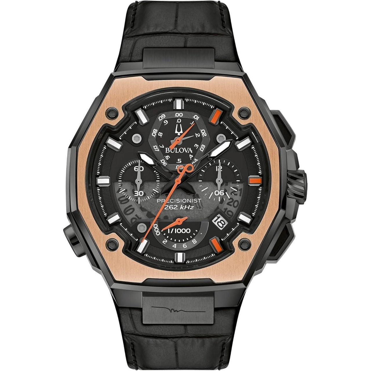 Montre chronographe Bulova Marc Anthony pour homme, édition limitée, à quartz, haute performance, avec diamants, plaquée ionique noire, cadran noir, modèle : 98B402