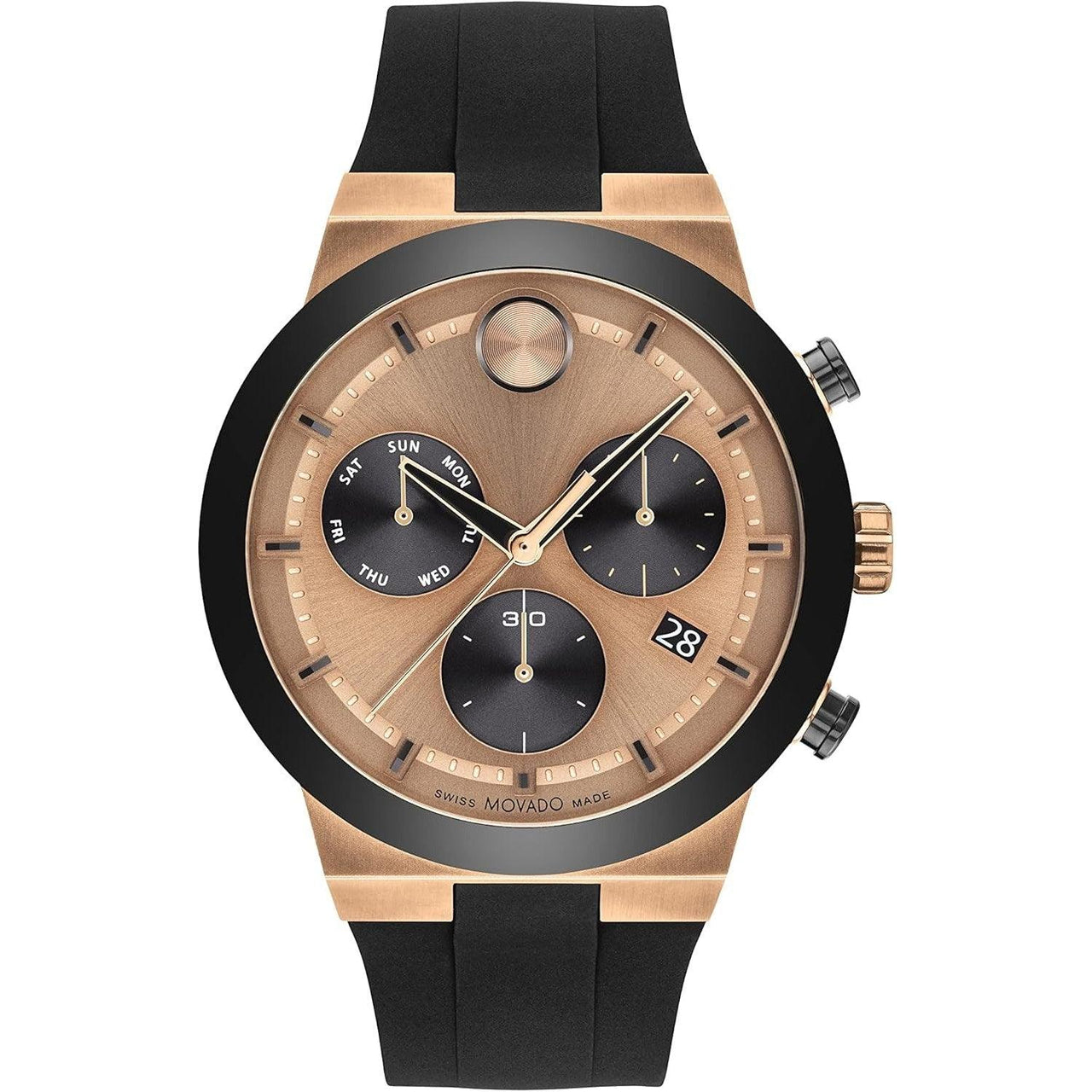 Reloj para hombre Movado Bold Fusion - Movimiento cronógrafo de cuarzo suizo, correa de silicona - Resistencia al agua de 5 ATM - Reloj de moda de lujo para él - 44,50 mm