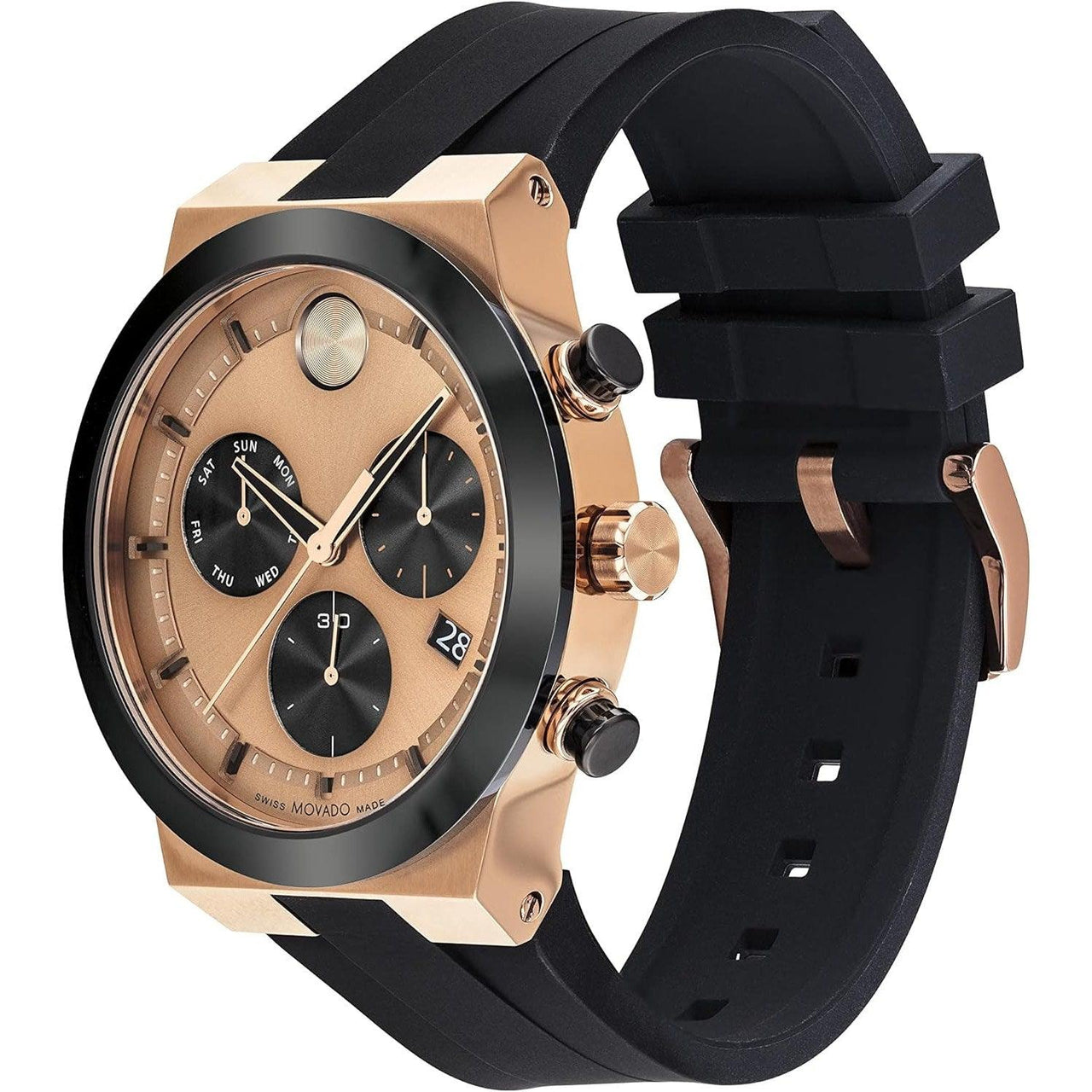 Reloj para hombre Movado Bold Fusion - Movimiento cronógrafo de cuarzo suizo, correa de silicona - Resistencia al agua de 5 ATM - Reloj de moda de lujo para él - 44,50 mm