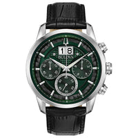 Thumbnail for Bulova Men's Classic Sutton 6-Hand Chronograph Calendar Big Date Leather Strap Quartz Watch, Domed Mineral Crystal, 44mm