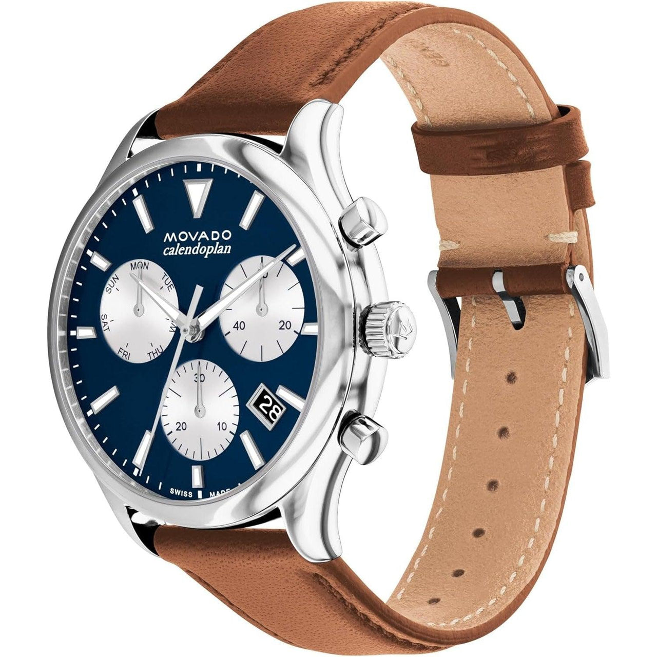 Movado Heritage Series Calendoplan Men's Watch - Swiss Quartz Chronograph Movement, Calfskin Strap - 3 ATM Water Resistance - Sport Luxury Fashion Timepiece for Him - 43mm