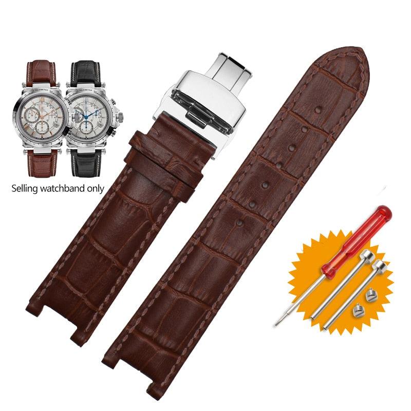 Genuine Leather Notched Butterfly Buckle Watchband - watchband.direct