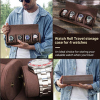 Thumbnail for Leather 4 Slots Watch Roll Case - watchband.direct