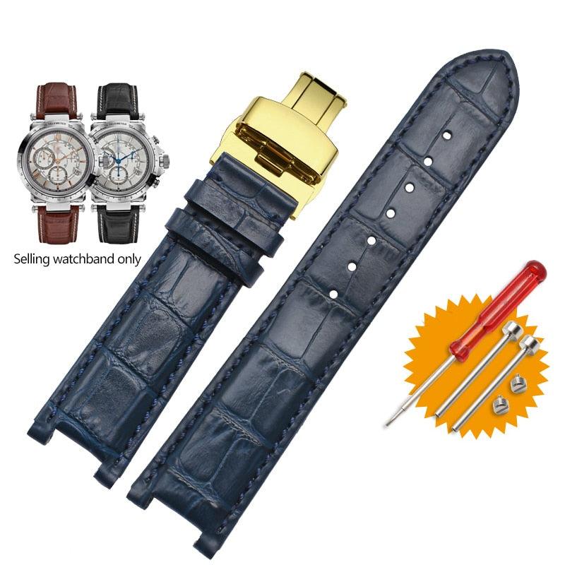 Genuine Leather Notched Butterfly Buckle Watchband - watchband.direct