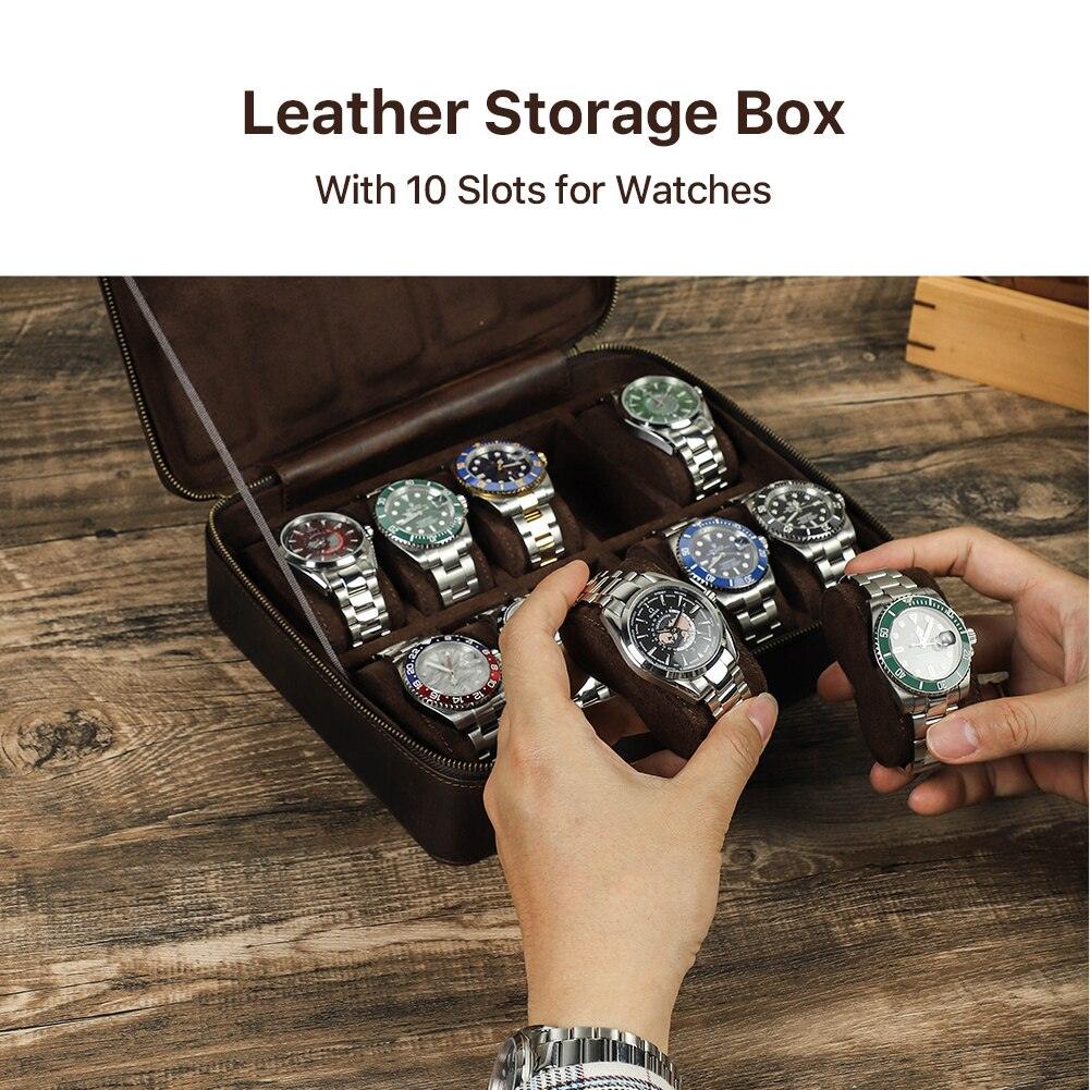 Vintage Cowhide 10/12 Slots Watch Box Organize - watchband.direct