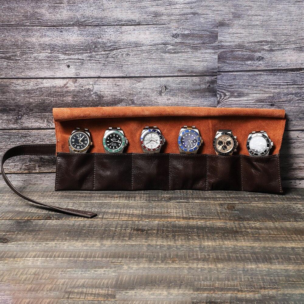 Luxury 6 Slot Watch Roll Travel Case - watchband.direct