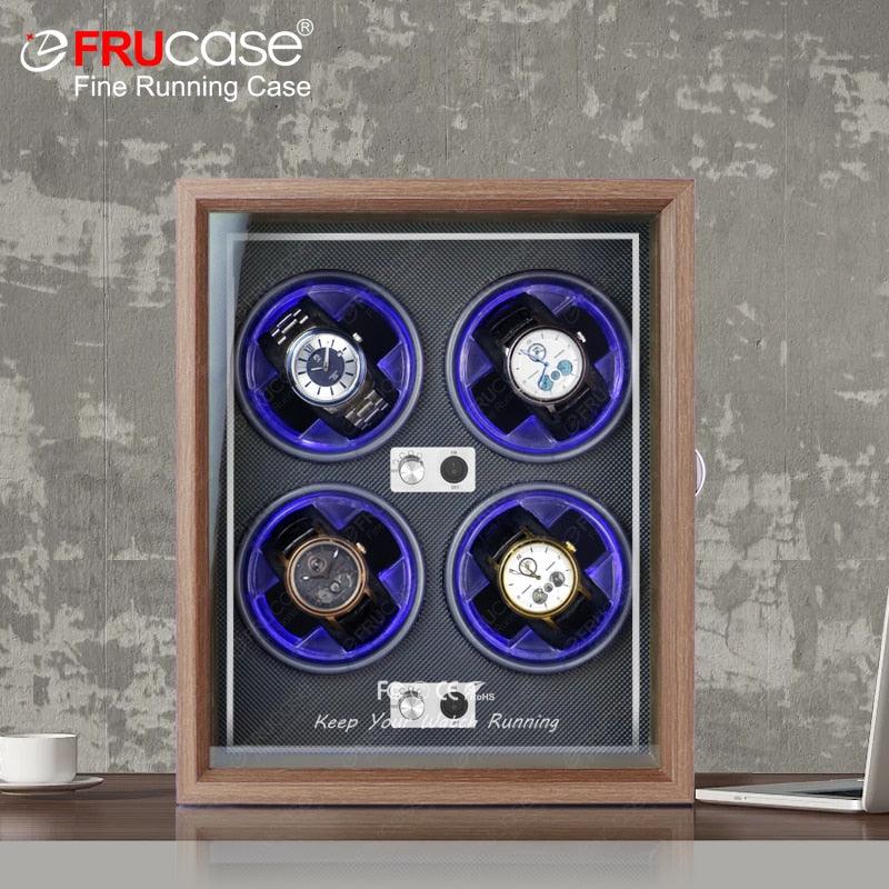 Illuminated 4-Slot Wooden Watch Winder for Automatic Watches - watchband.direct