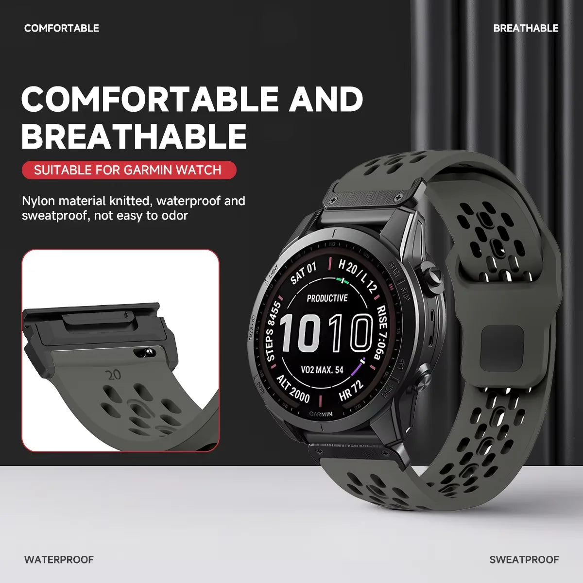 QuickFit Silicone Sport Strap for Garmin Fenix, Tactix & Forerunner