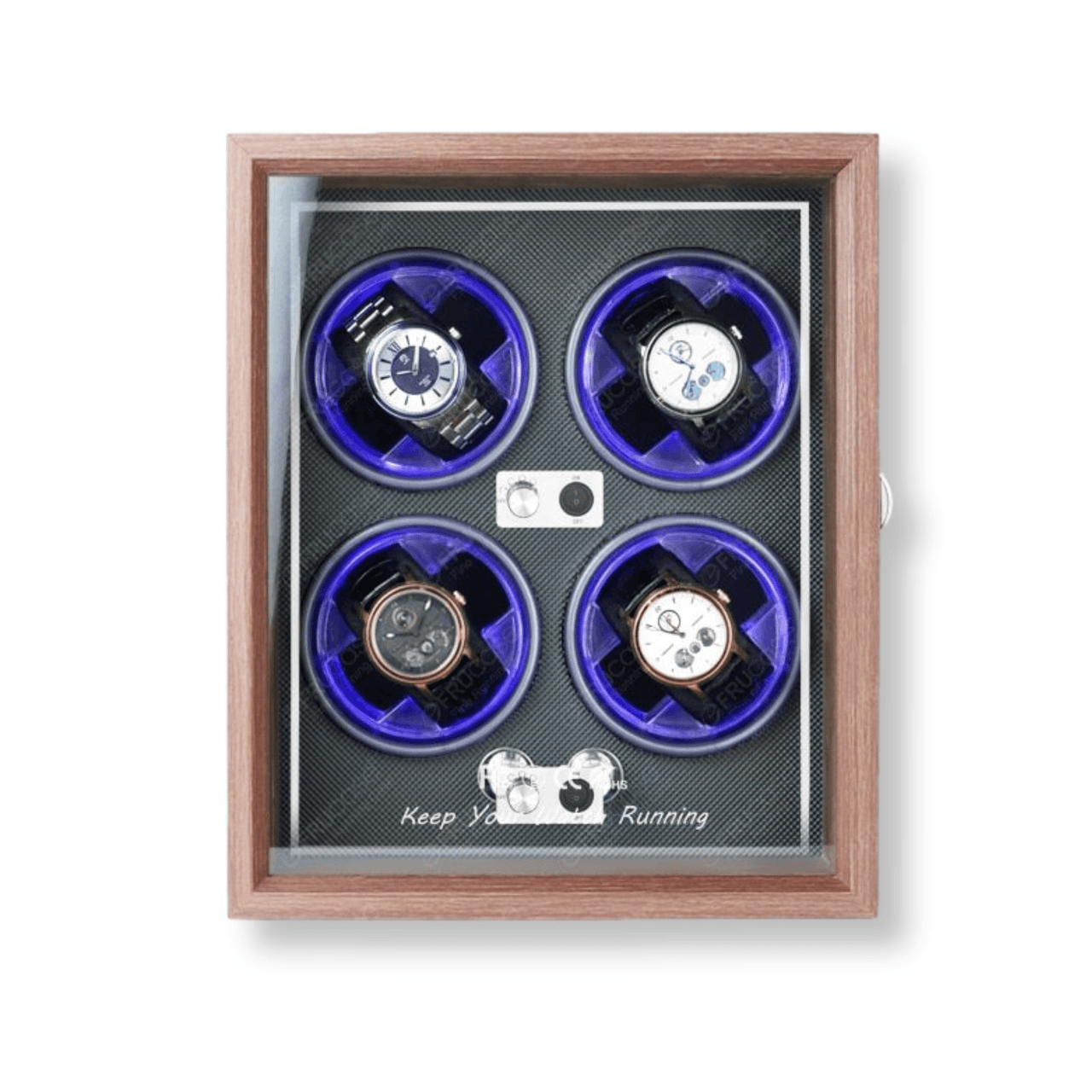 Illuminated 4-Slot Wooden Watch Winder for Automatic Watches - watchband.direct