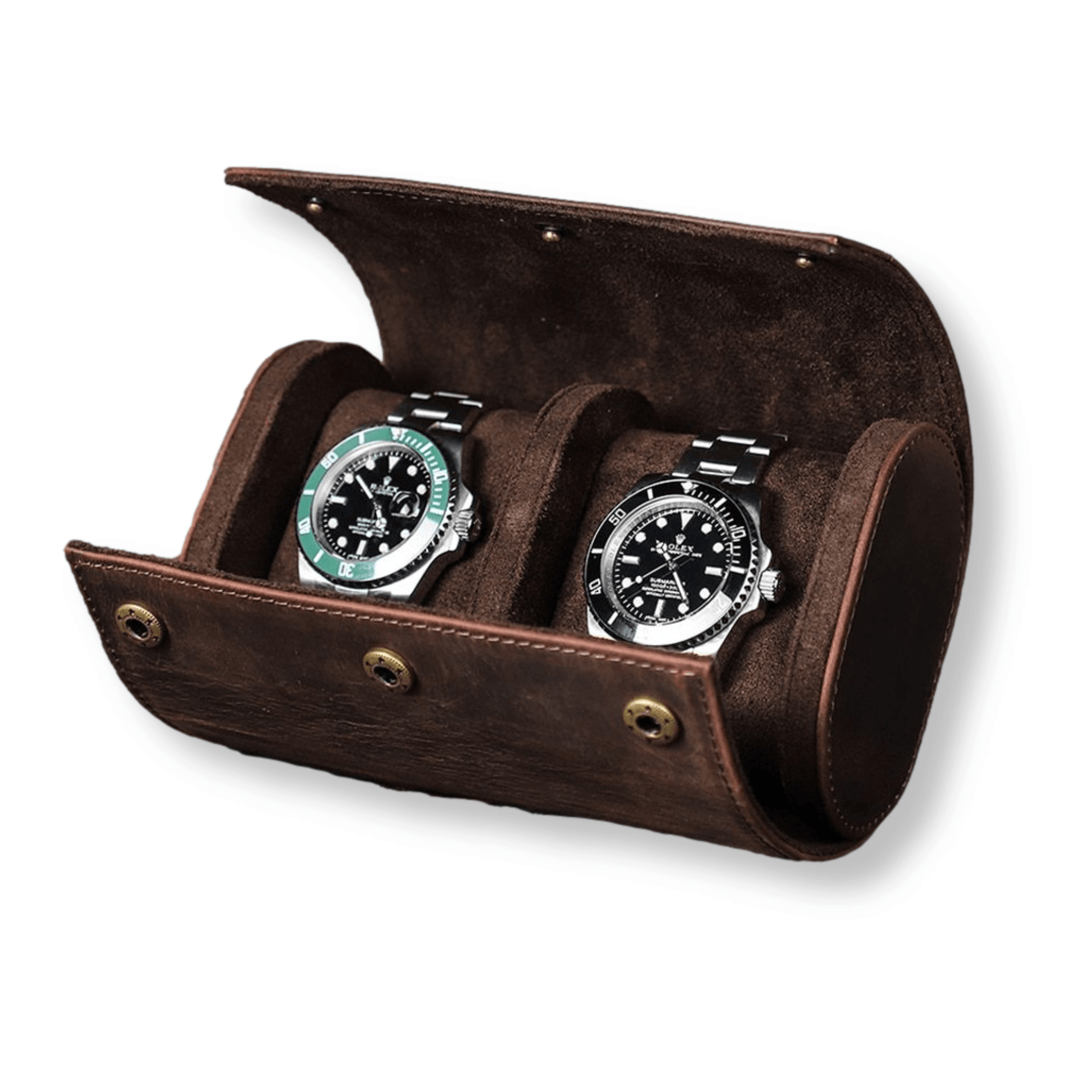Leather 2 Slots Watch Roll Case - watchband.direct