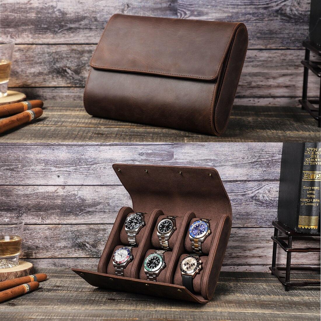 Genuine Leather Watch Box Display Case for 6 Watches - watchband.direct