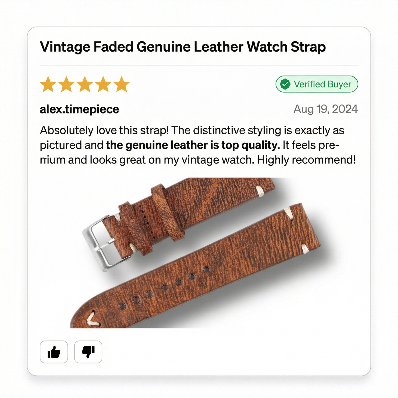 Vintage Faded Genuine Leather Watch Strap - 5-Star Review