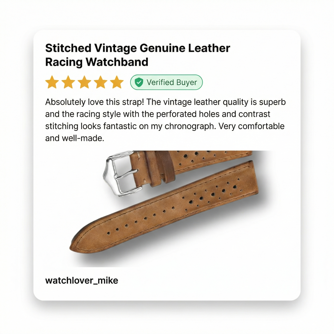Stitched Vintage Genuine Leather Racing Watchband - 5-Star Review