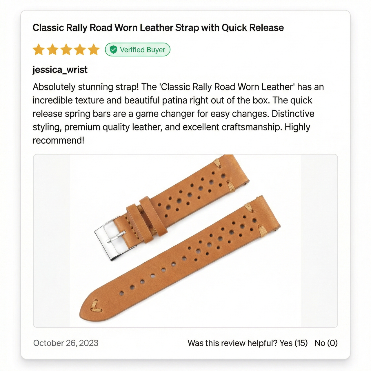 Classic Rally Road Worn Leather Strap with Quick Release - 5-Star Review