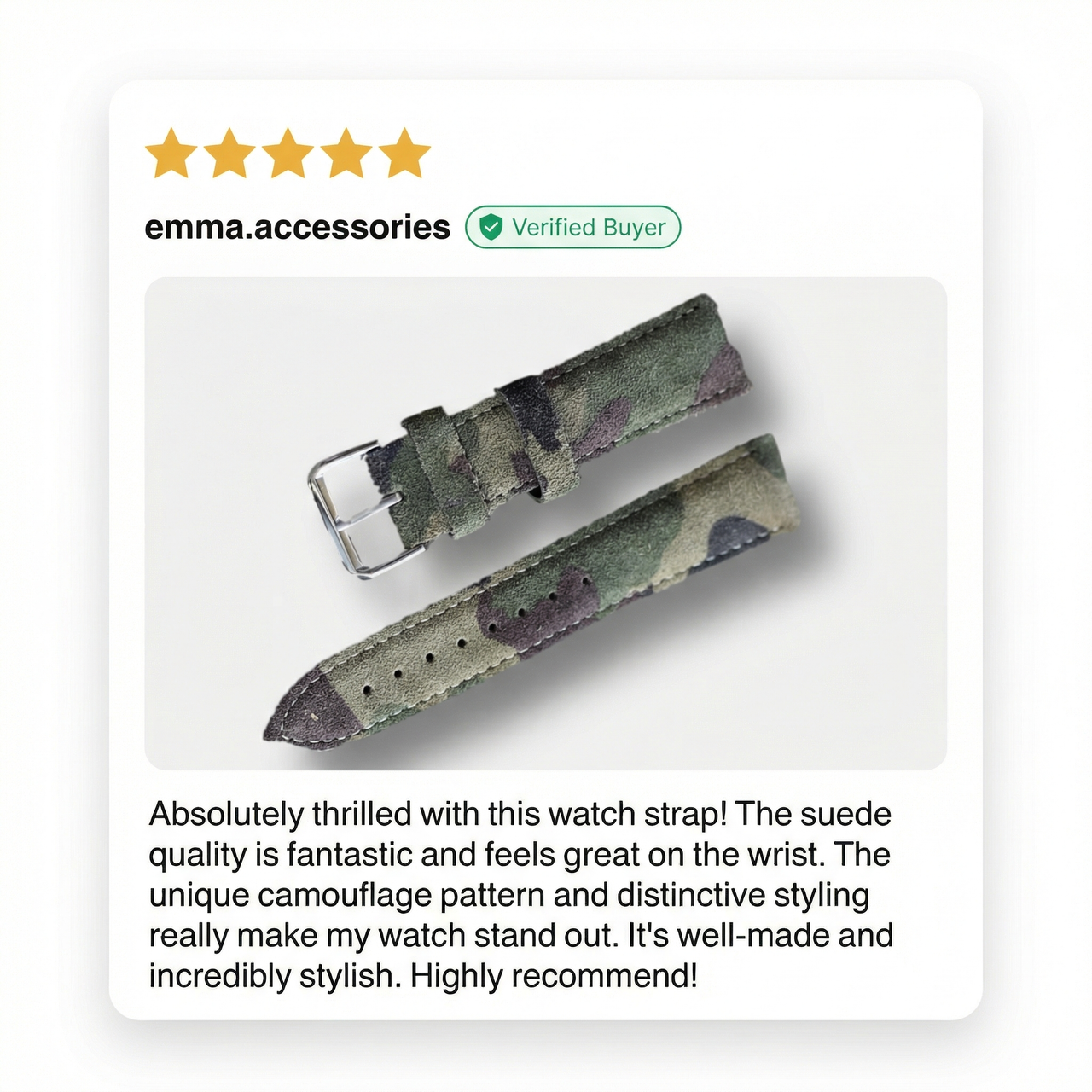 Suede Leather Camouflage Watch Strap - 5-Star Review