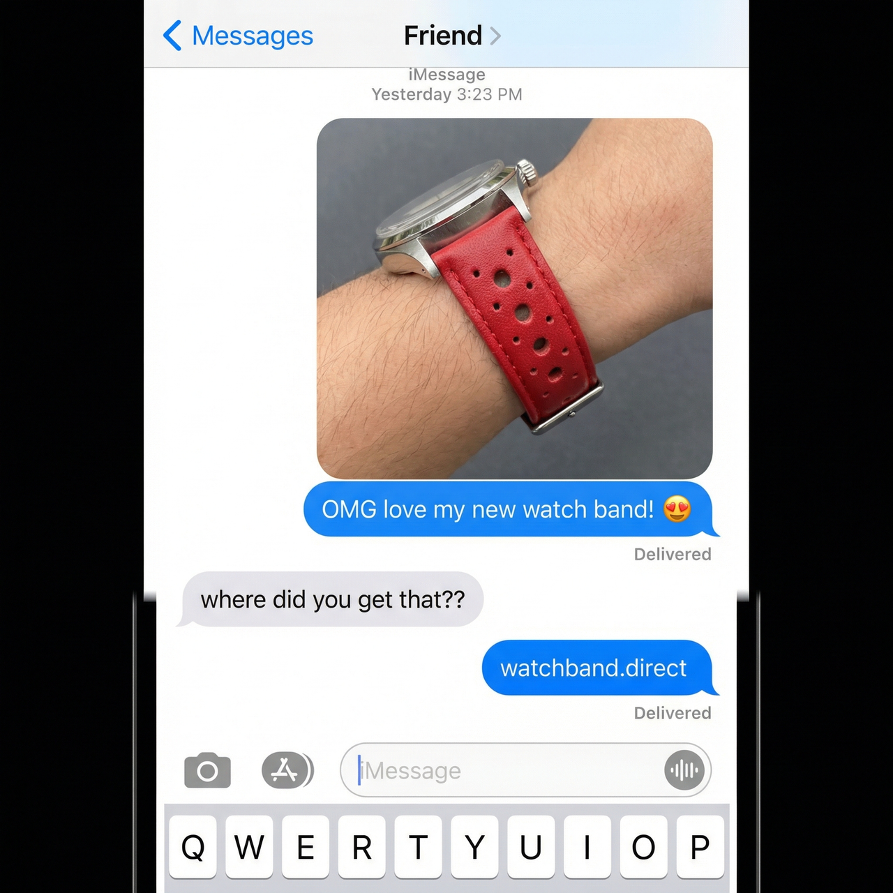 Colored Stitch Perforated Genuine Leather Racing Quick-Release Watchband - iMessage Chat