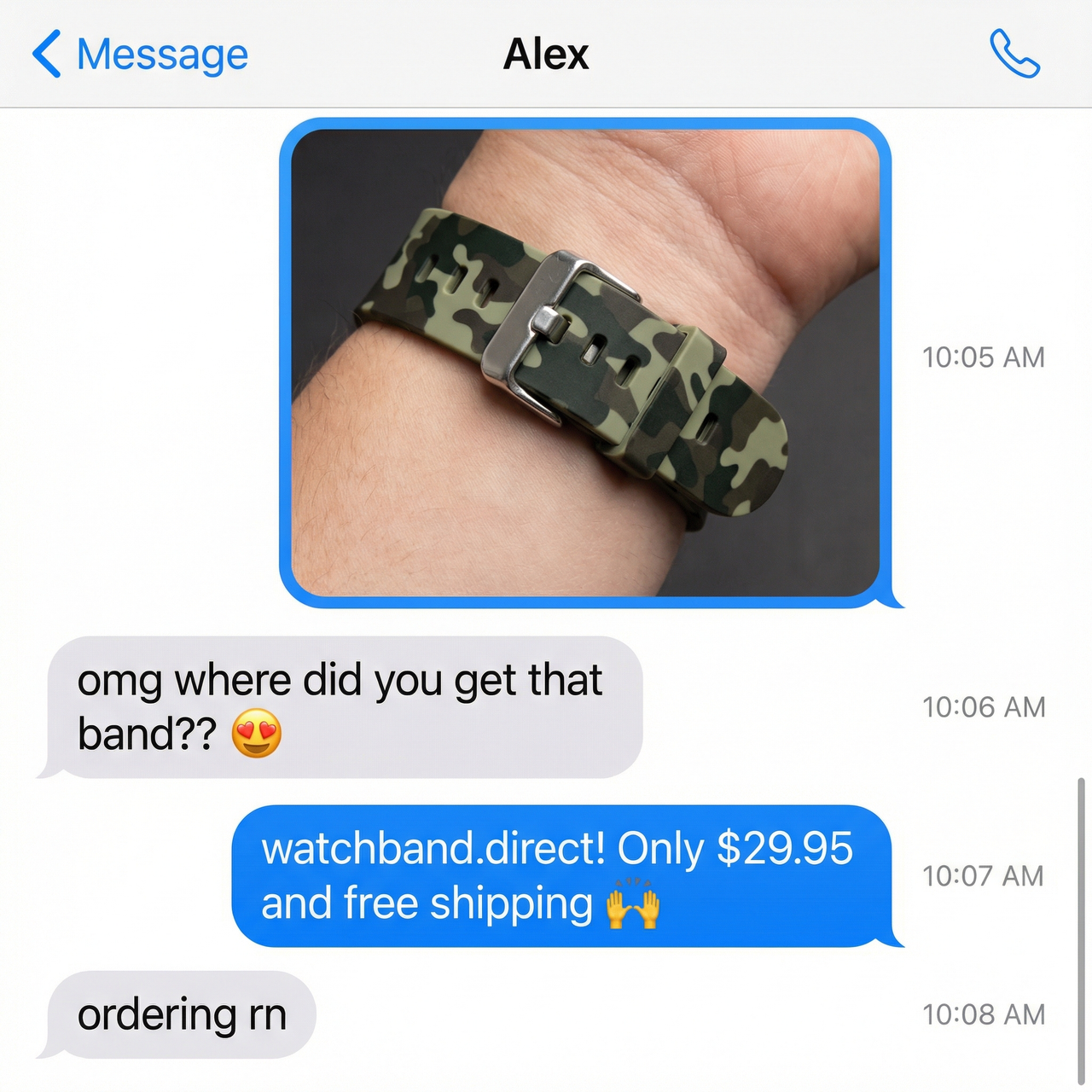 Camo Silicone Watchband with Quick Release Pin - Imessage Chat