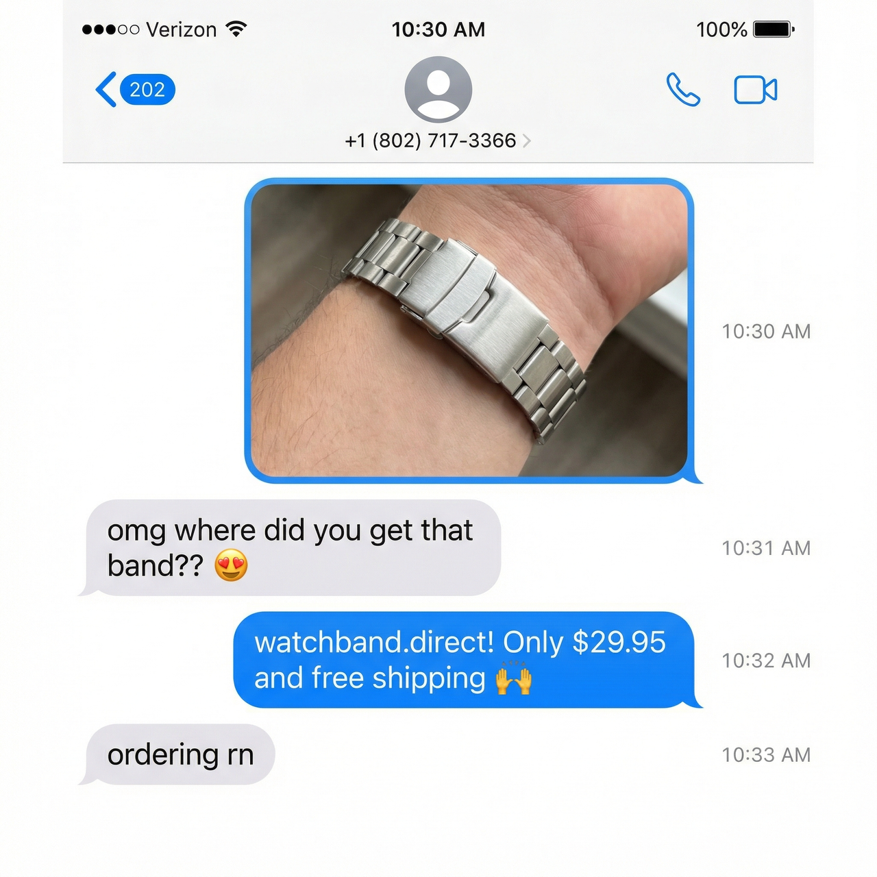 Classic Oyster Stainless Steel Flip Lock Buckle Strap - Imessage Chat