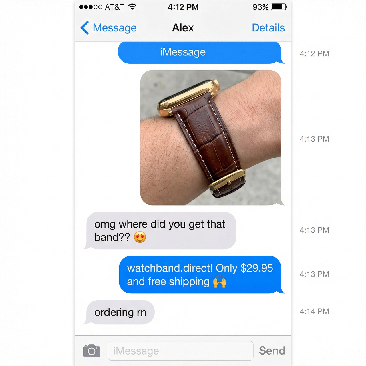 Soft Calf Genuine Leather Watch Strap with varying buckles - Imessage Chat