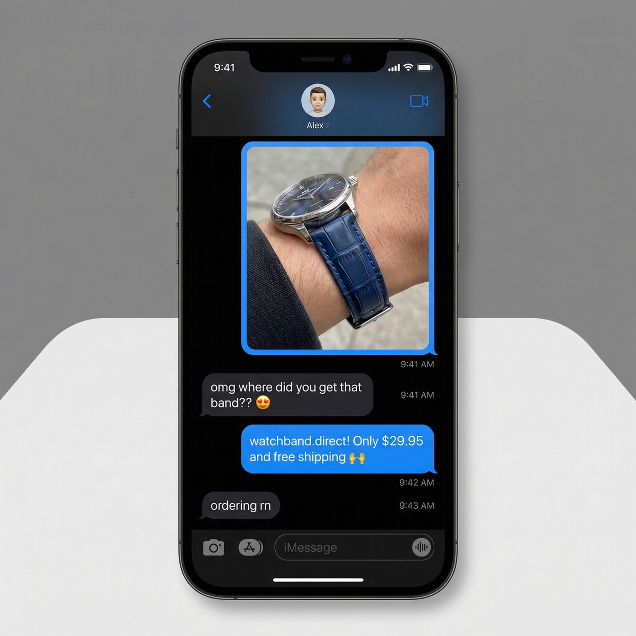 Comfortable Cowhide Genuine Leather Watch Strap - Imessage Chat