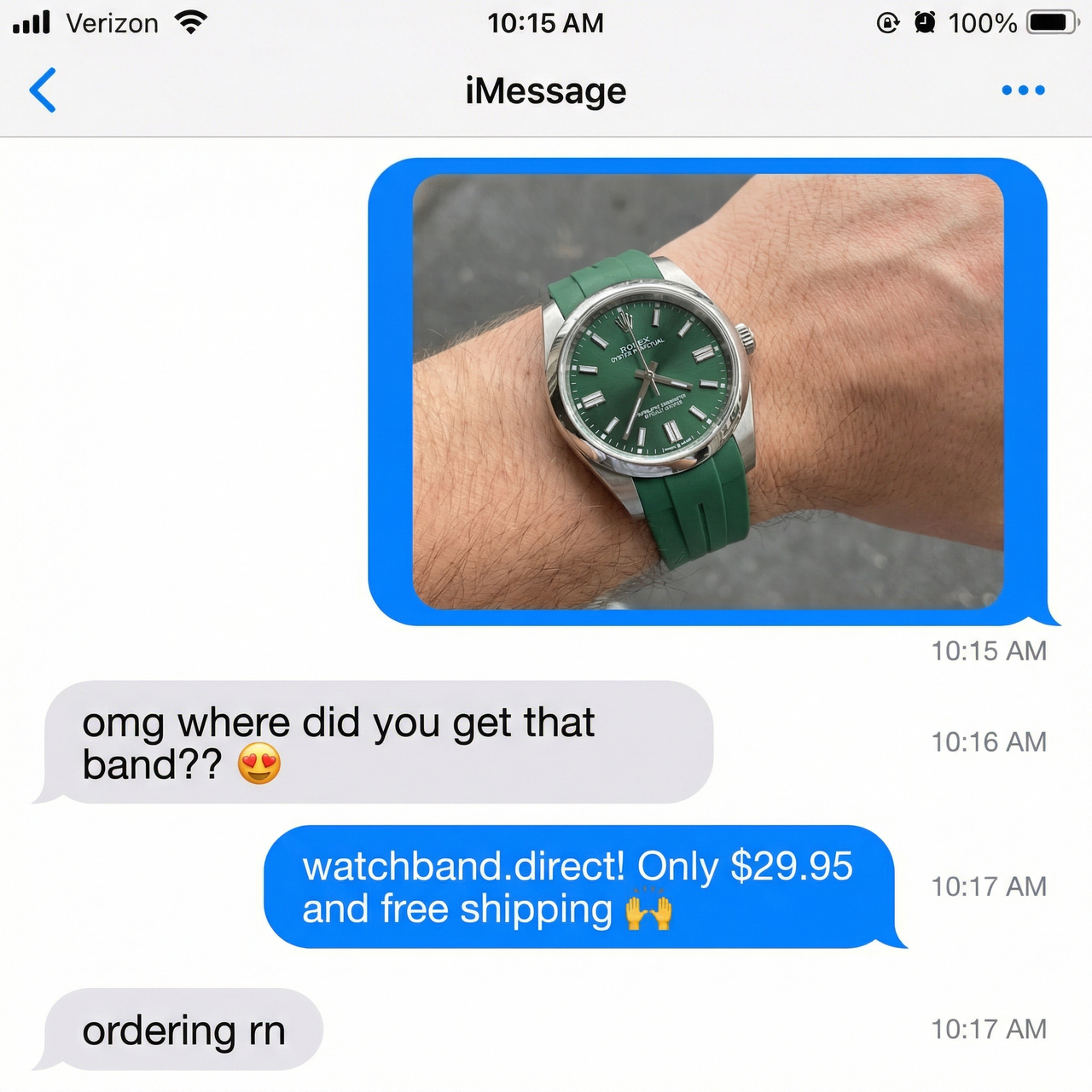 Curved End Rubber Silicone Watch Band for Rolex and Omega - Imessage Chat