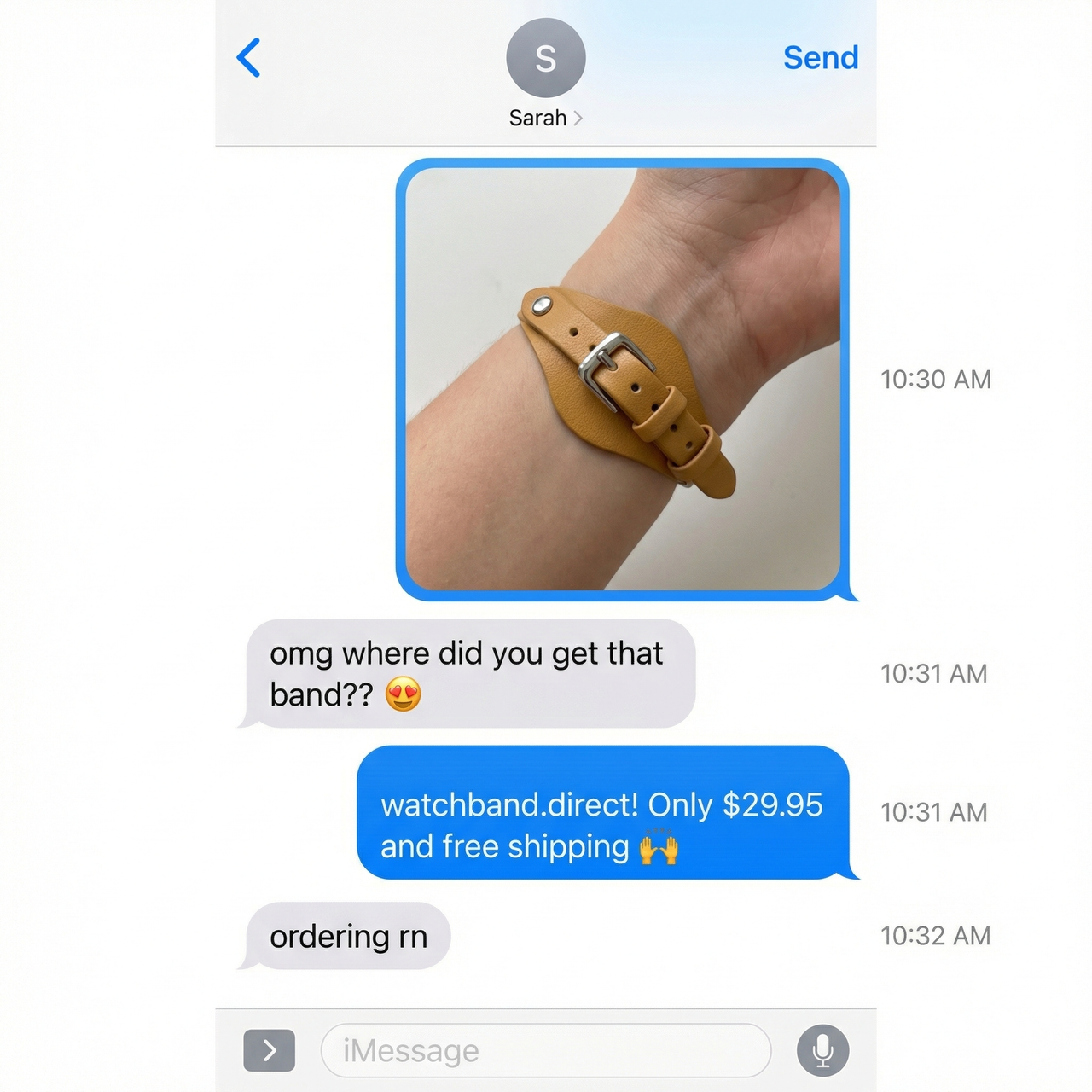 Thin Leather Cuff Bund Strap - Imessage Chat