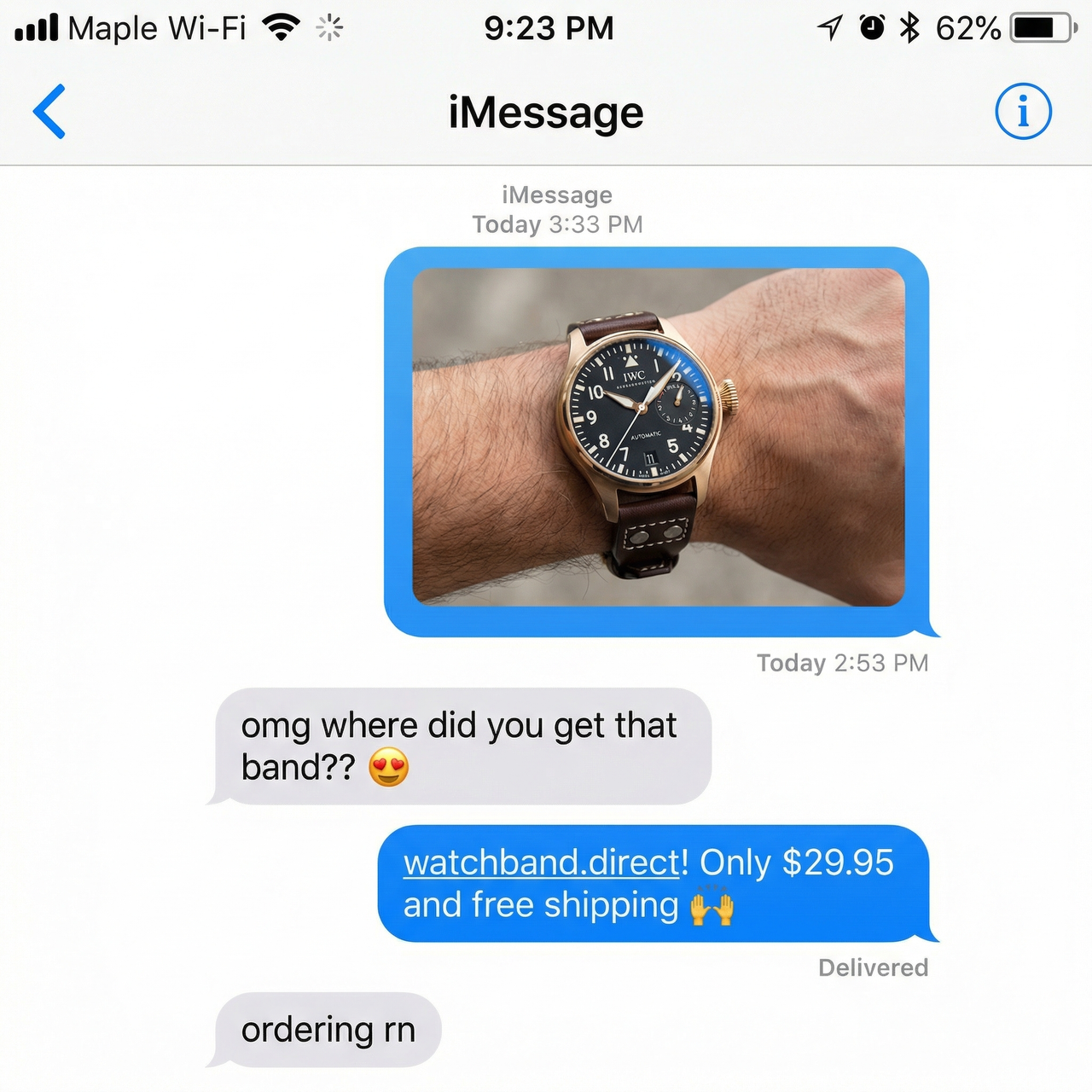 Calfskin Leather Watch Band for IWC - Imessage Chat