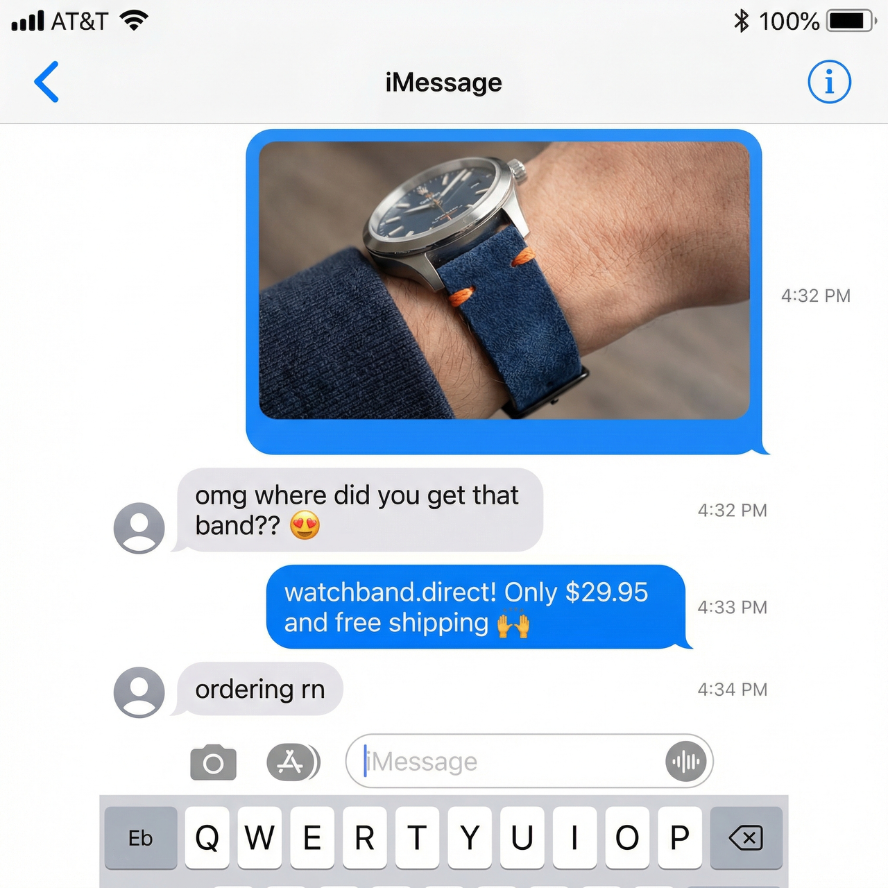 Velvet Matte Leather Stitch Watch Strap - Imessage Chat