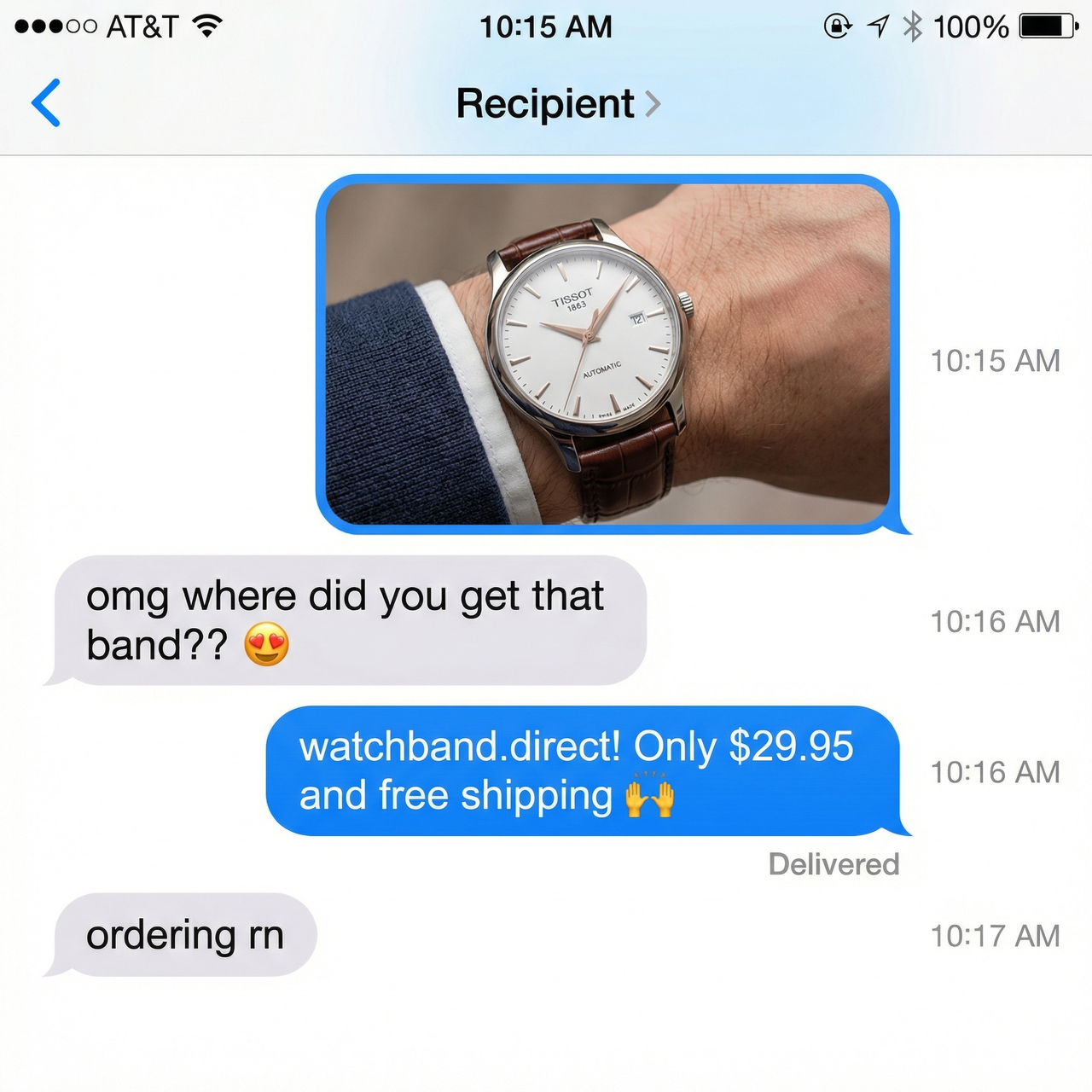 Genuine Cow Leather Watch Band  for Tissot T60 - Imessage Chat