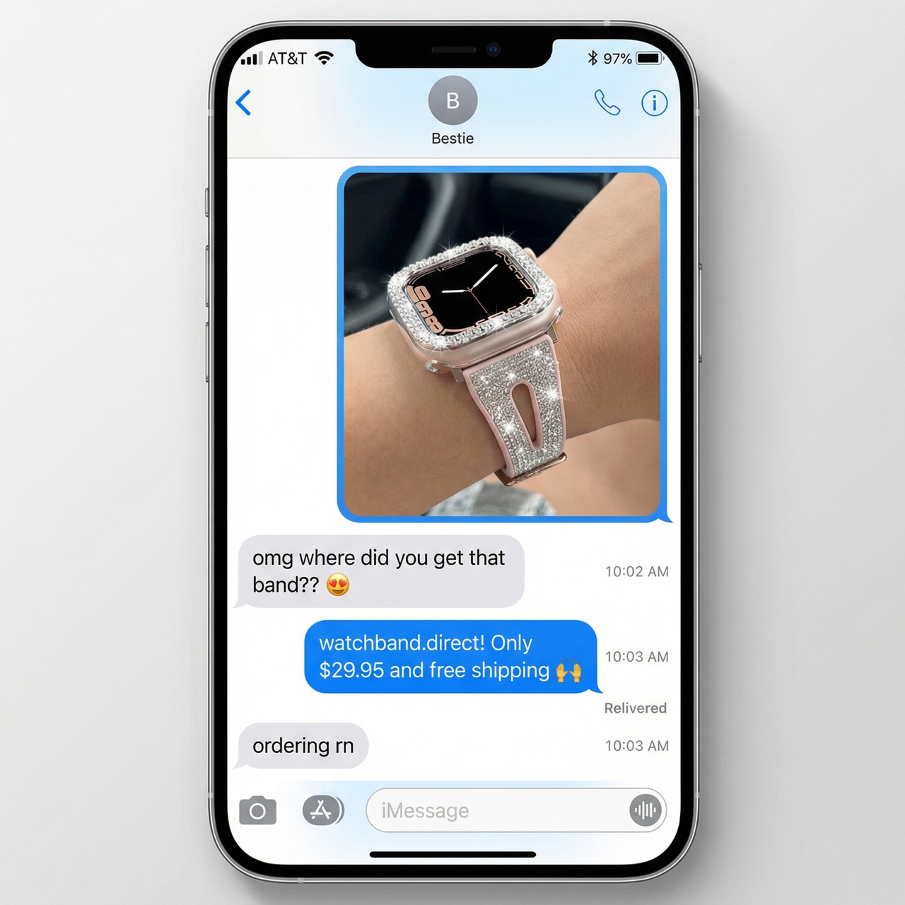 Silicone Diamond Leather Strap for Apple Watch - Imessage Chat