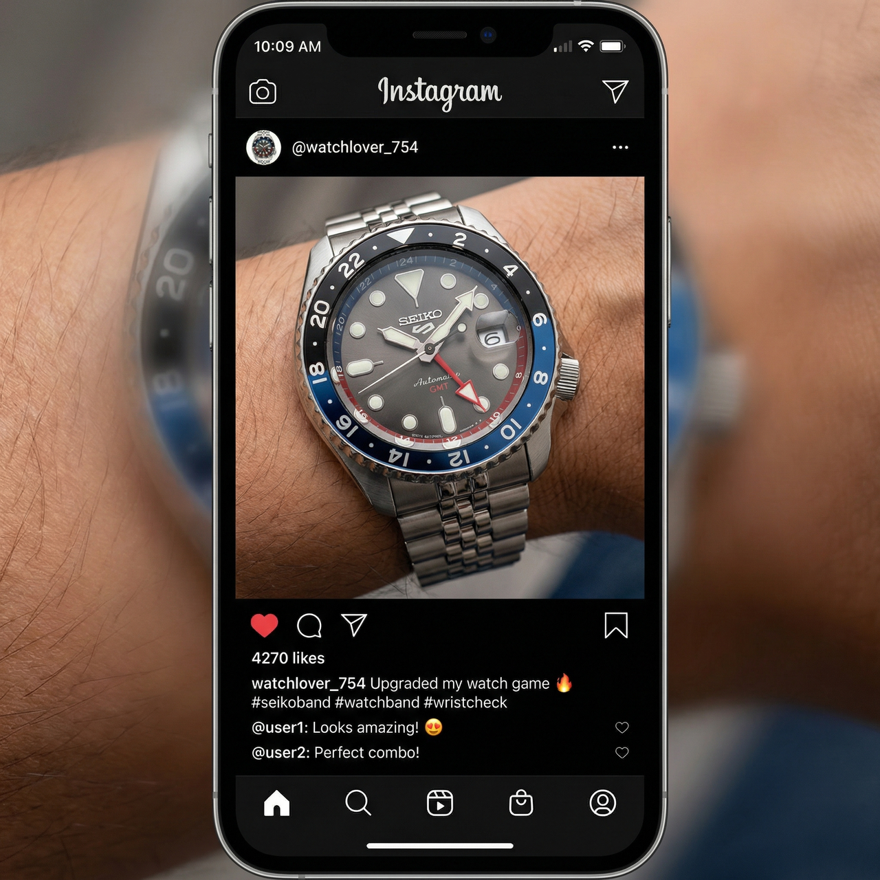 SEIKO SSK019J1 Men's GMT Automatic Watchband - Instagram Post