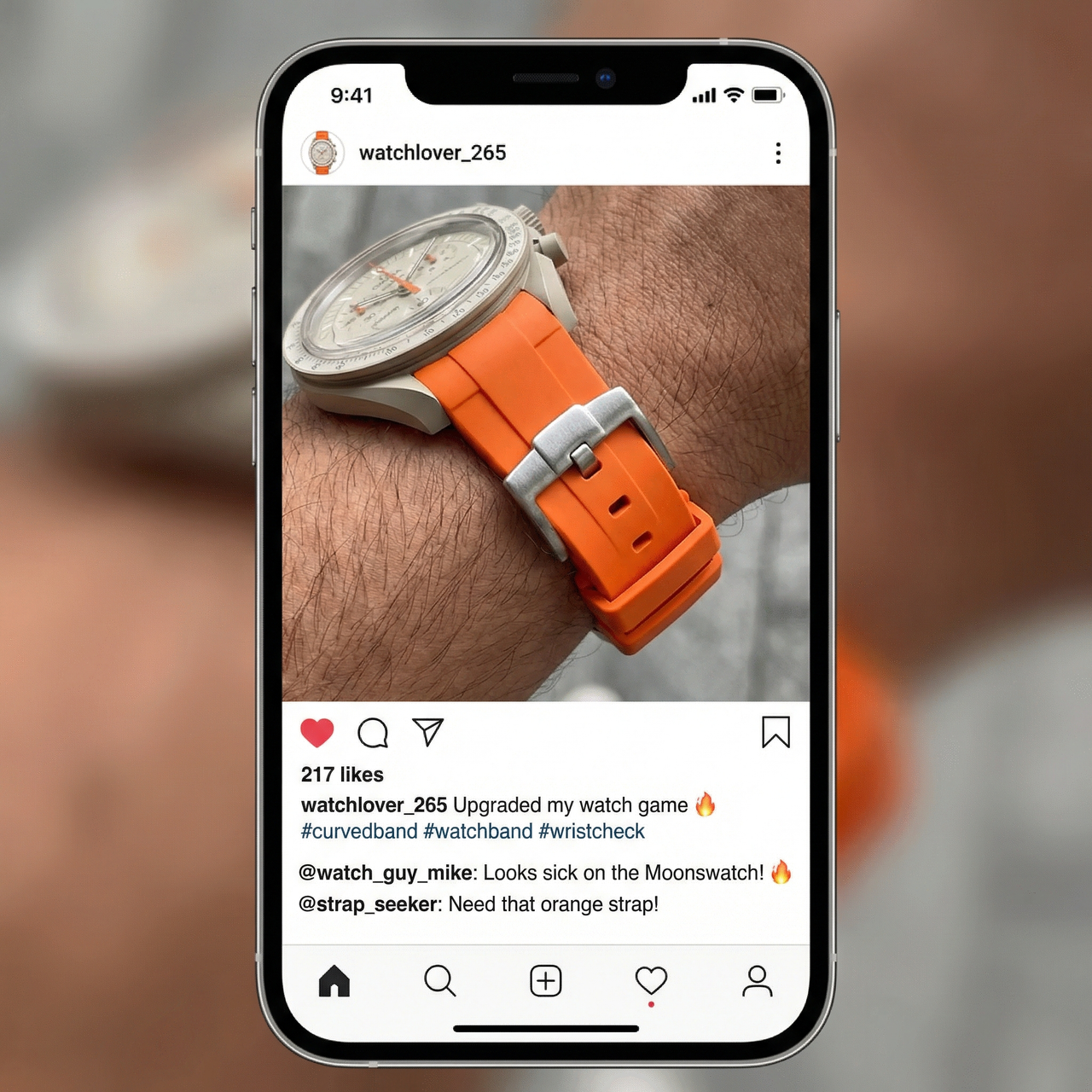 Curved End Rubber Watch Strap for Omega Moonswatch - Instagram Post