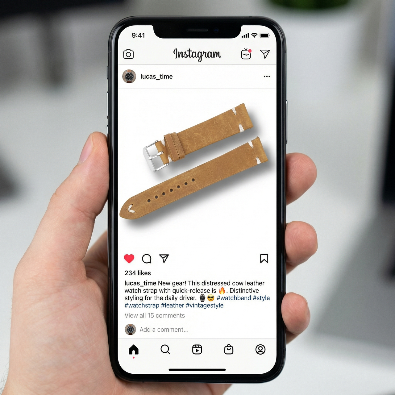 Distressed Cow Leather Watch Strap with Quick-Release - Instagram Post
