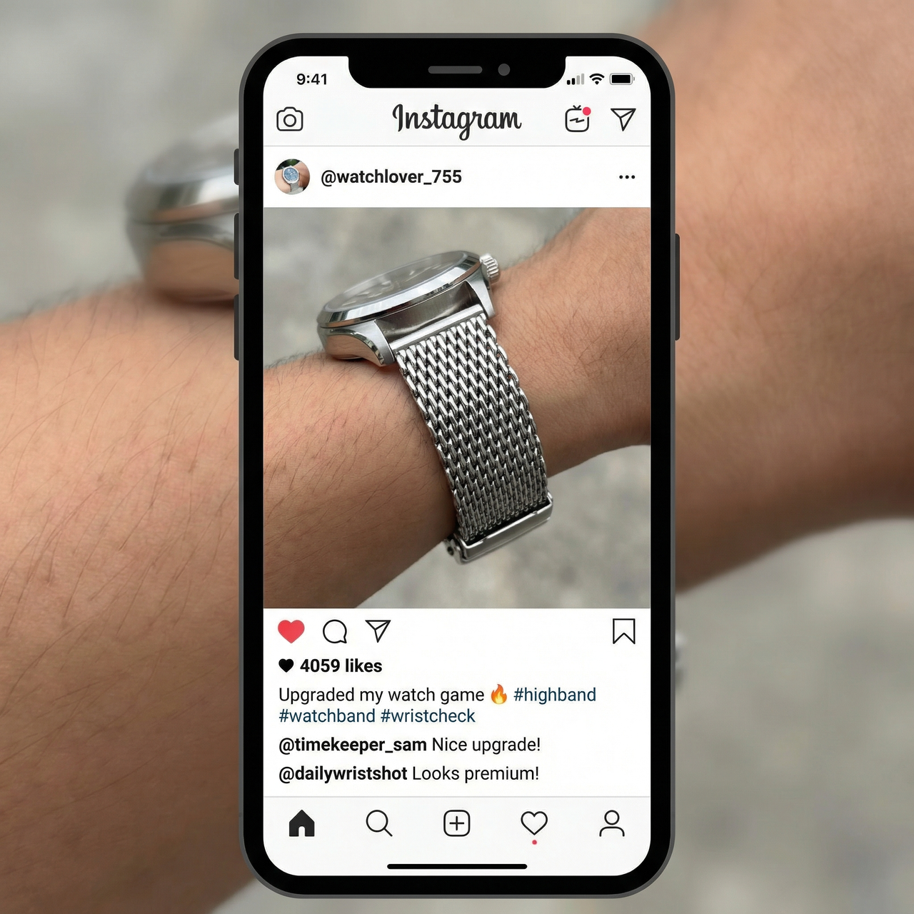 High Quality Universal Milanese Watchband with Folding Buckle - Instagram Post
