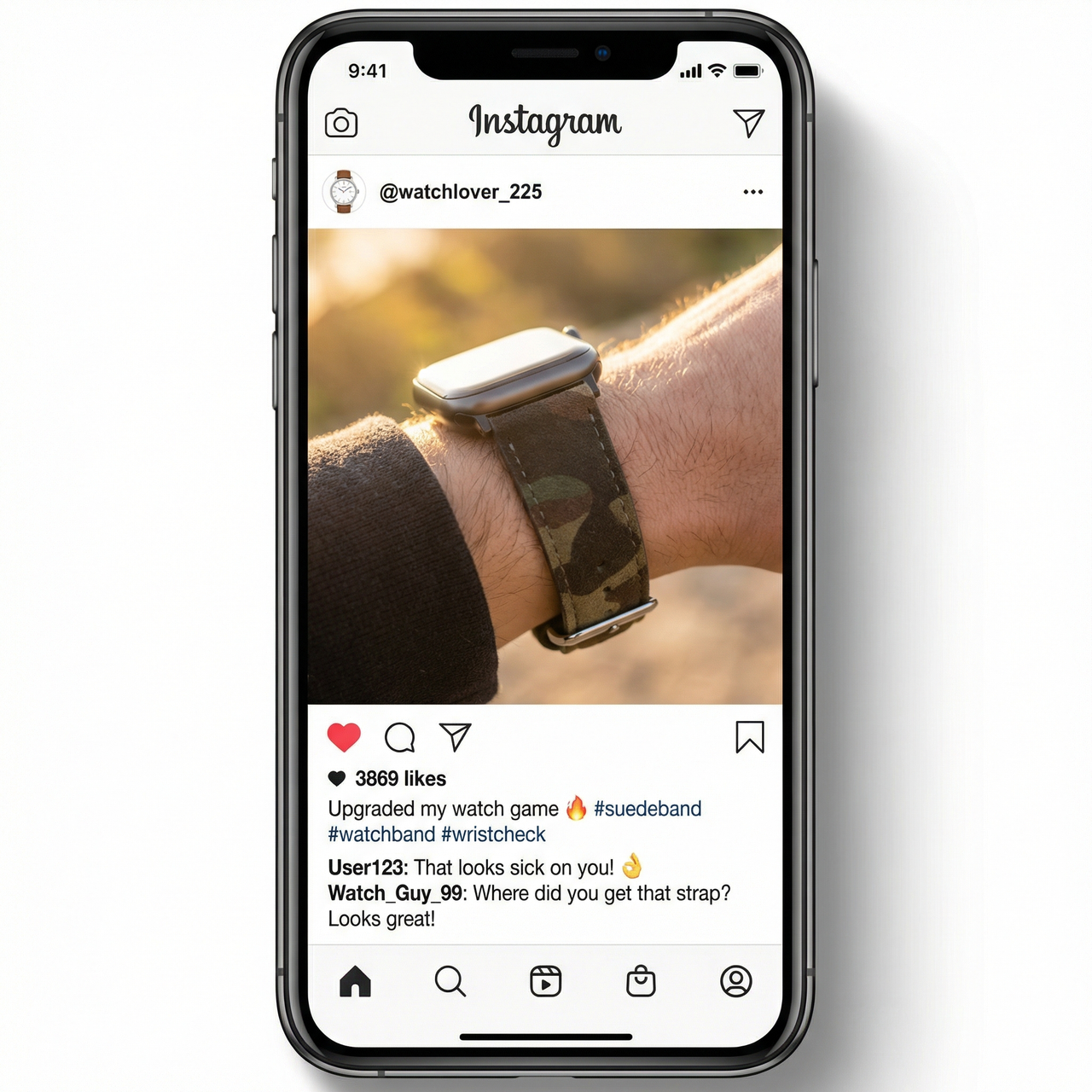 Suede Genuine Leather Military Camouflage Watch Strap - Instagram Post