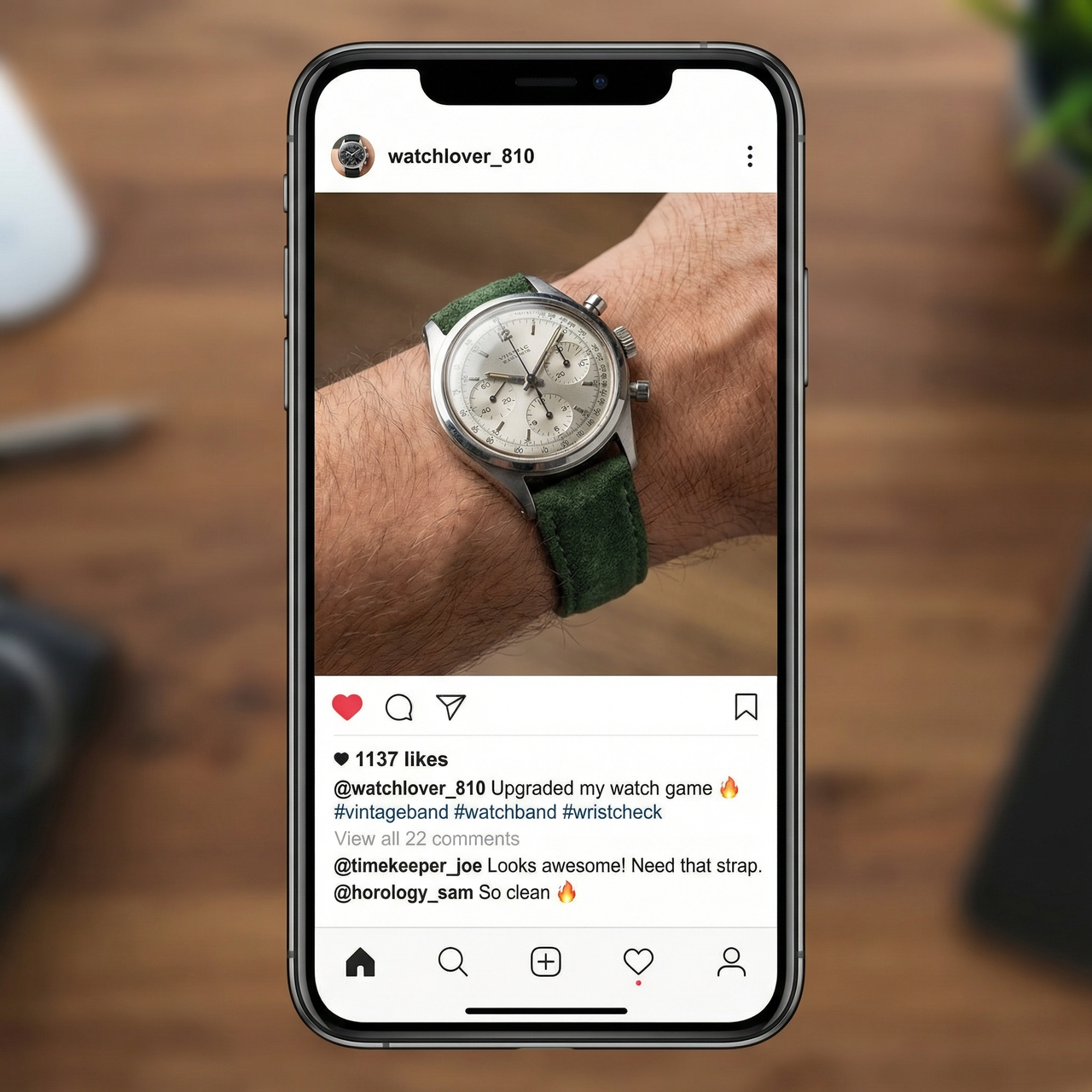 Vintage Suede Leather Watch Strap - Instagram Post