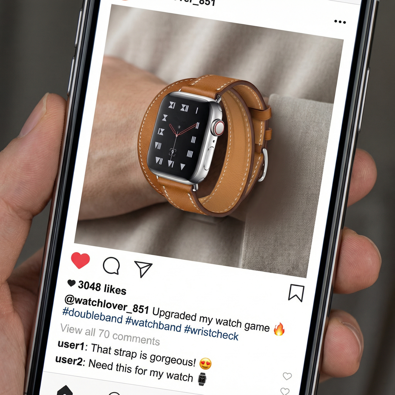 Double Tour Leather Strap for Apple Watch - Instagram Post