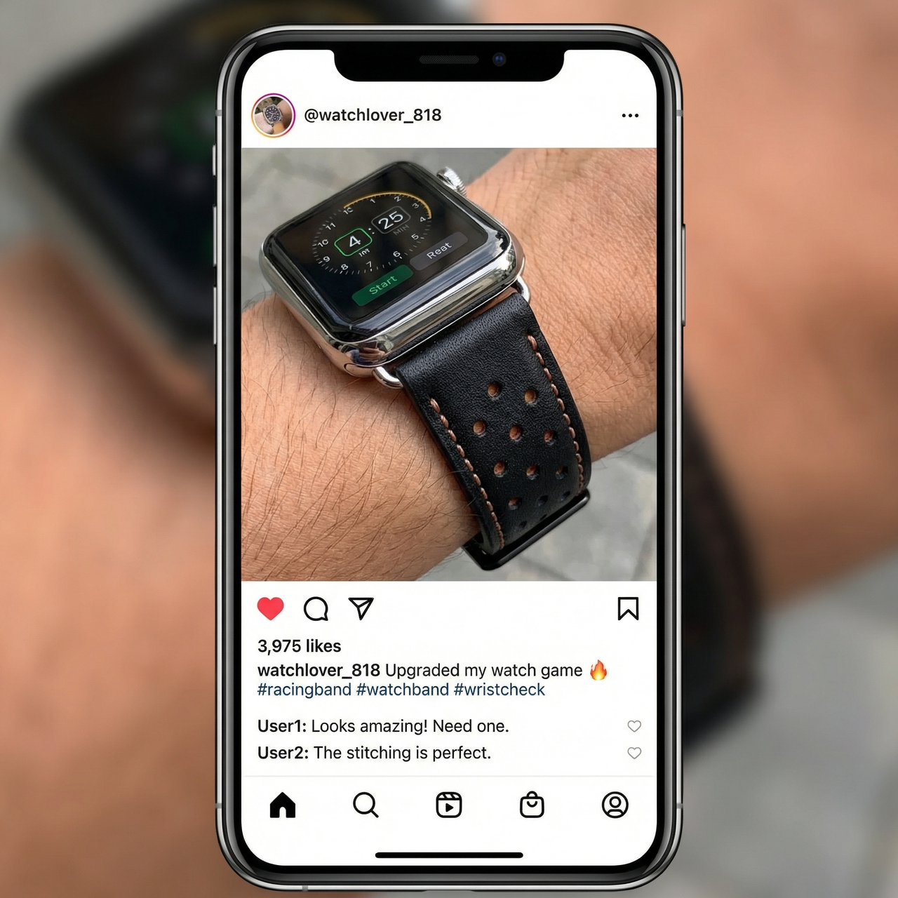 Racing Leather Strap for Apple Watch - Instagram Post