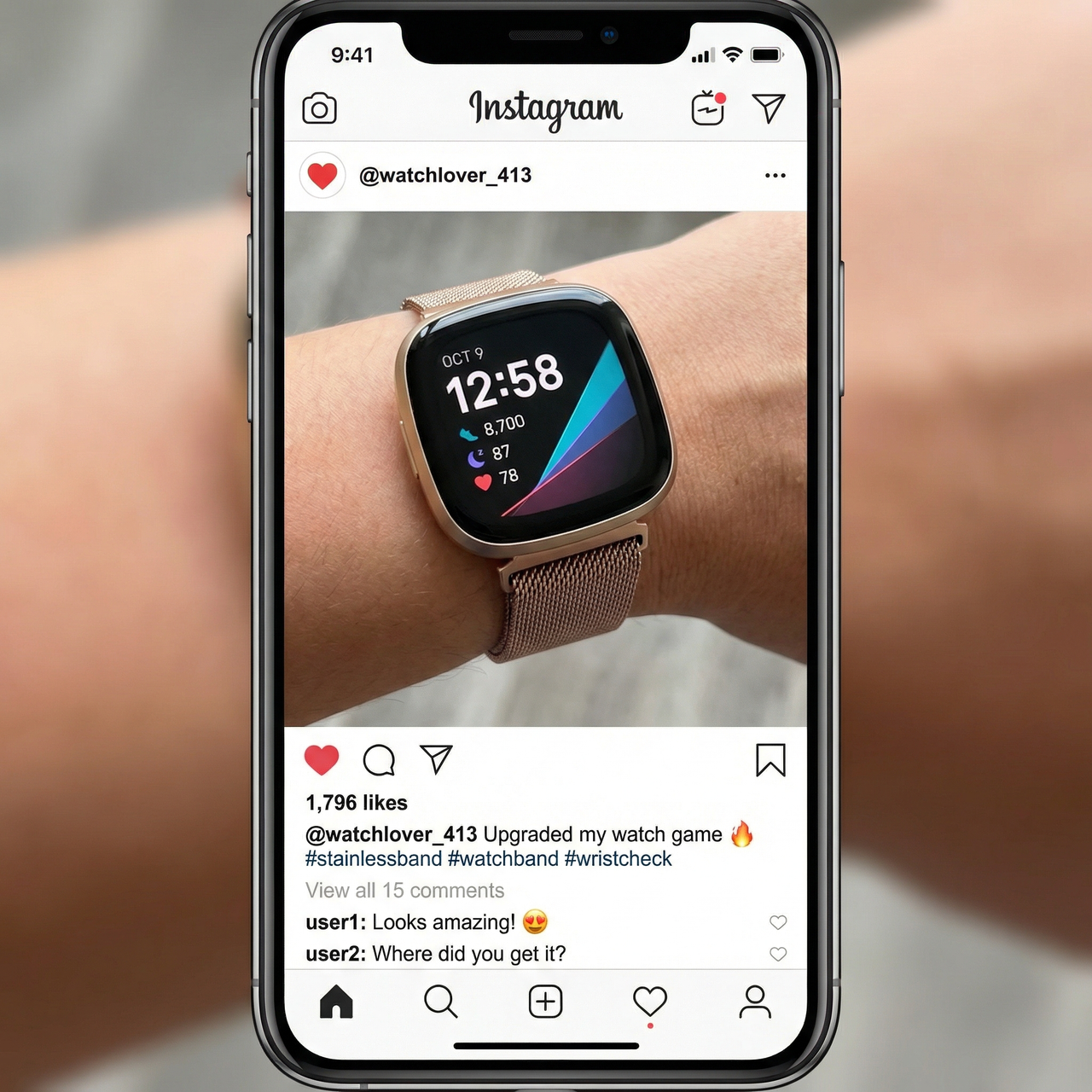 Stainless Steel Strap for Fitbit Versa 3 - Instagram Post