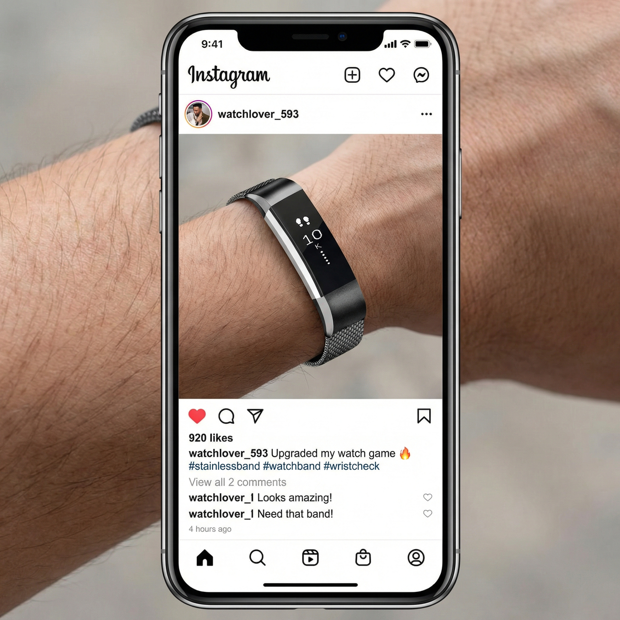 Stainless Steel Strap & Link for Fitbit Alta HR / Alta - Instagram Post