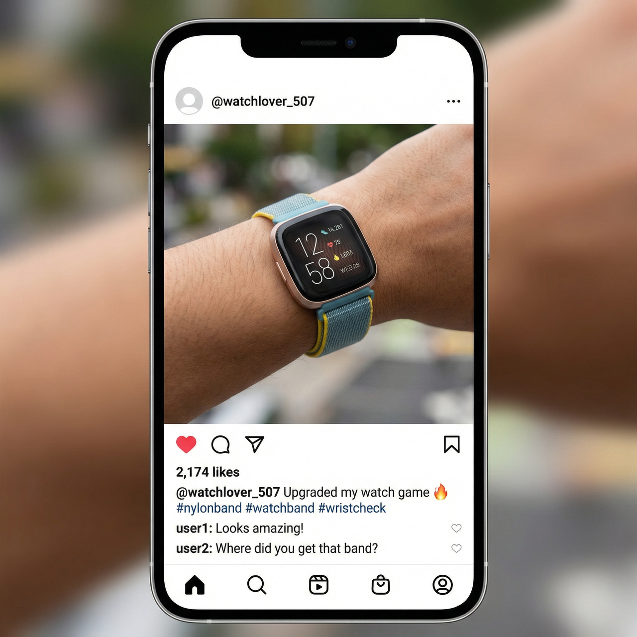Nylon Solo Loop Strap for Fitbit Versa Lite / 2 / 3 / Sense - Instagram Post