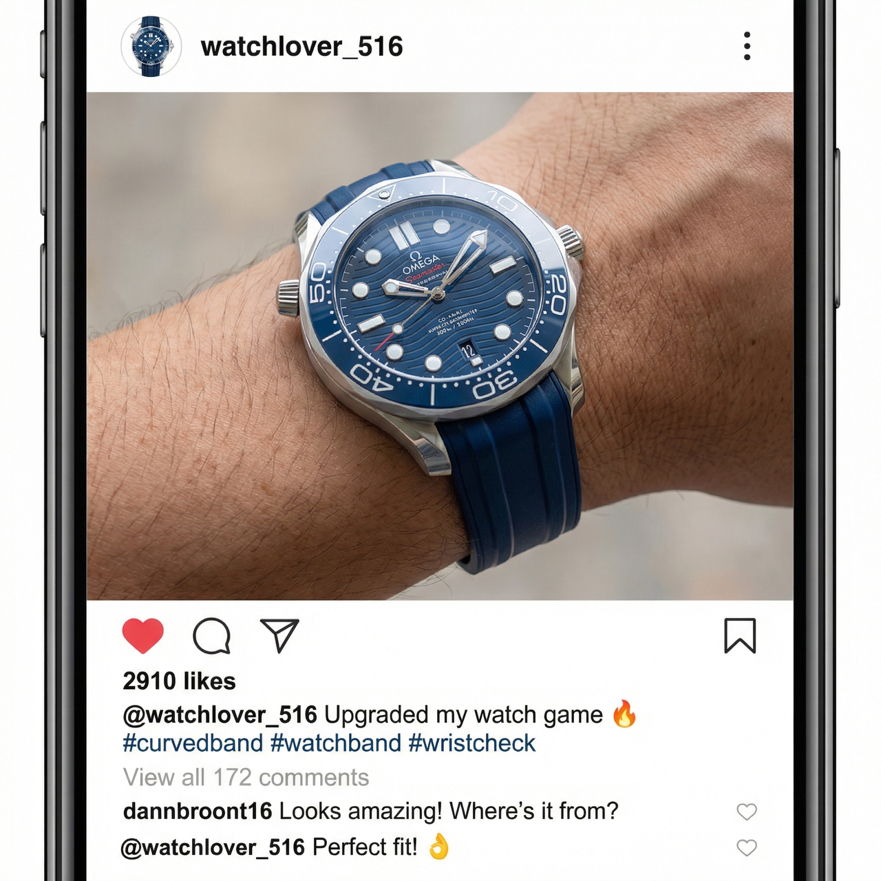 Curved Rubber Strap for Omega Seamaster - Instagram Post