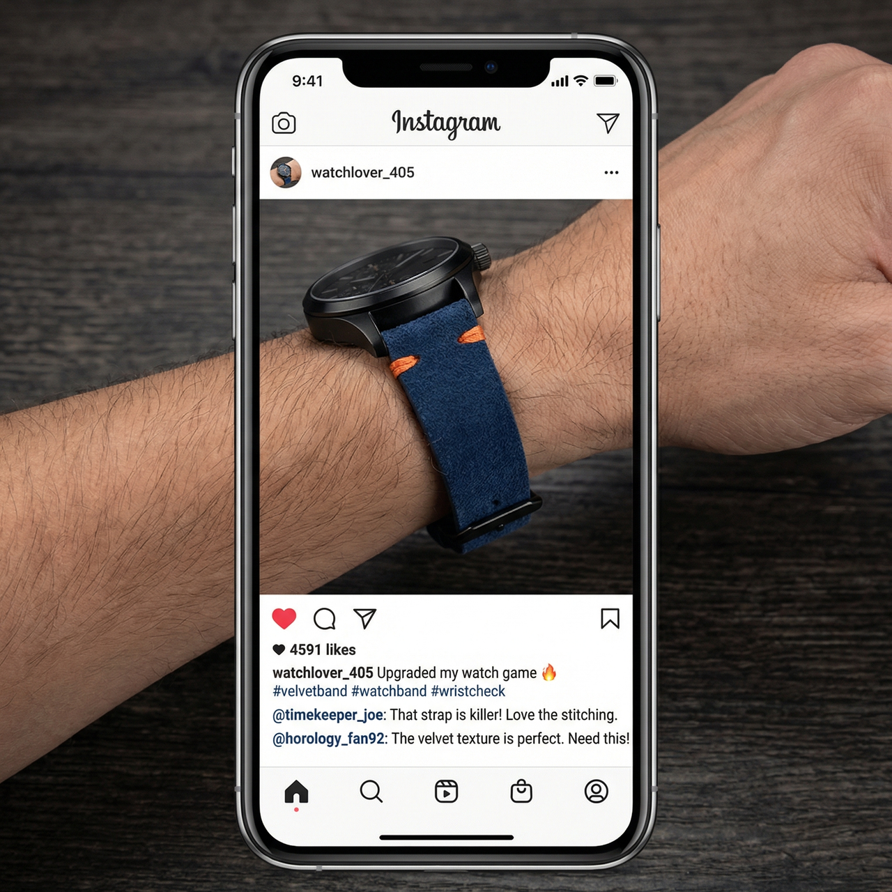 Velvet Matte Leather Stitch Watch Strap - Instagram Post