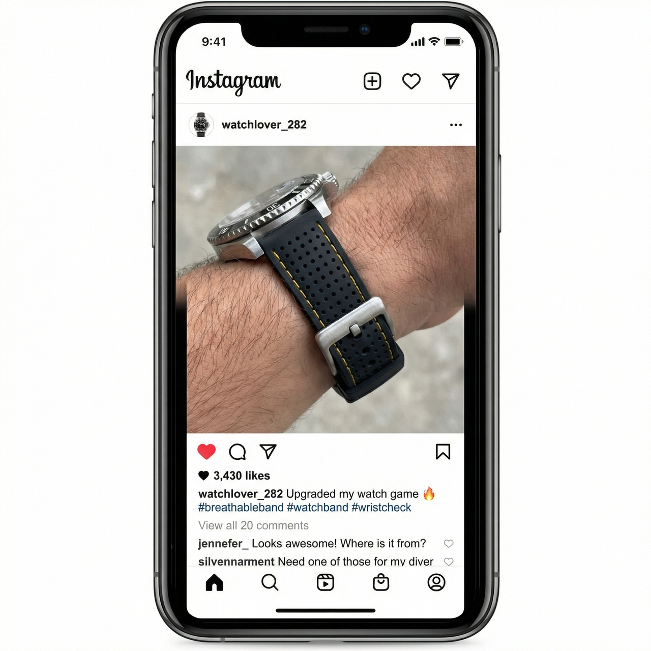 Breathable Silicone Watch Strap with Quick Release - Instagram Post