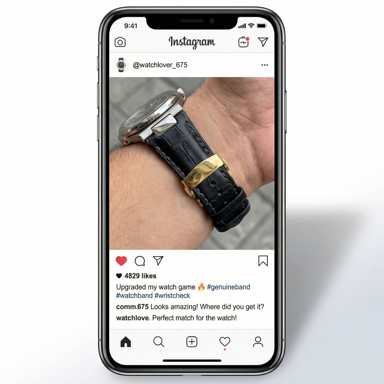 Genuine Leather Notched Butterfly Buckle Watchband - Instagram Post